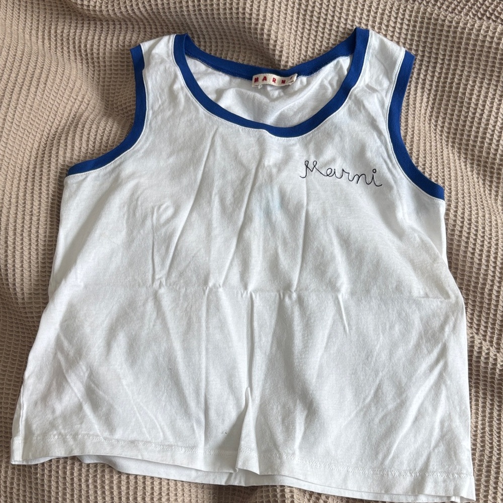 Marni White Tank Top with Blue Trim